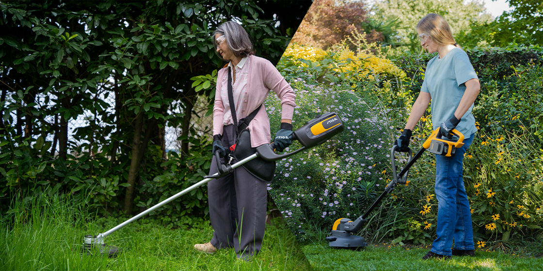 STIGA Robot mowing the lawn and people enjoying their garden