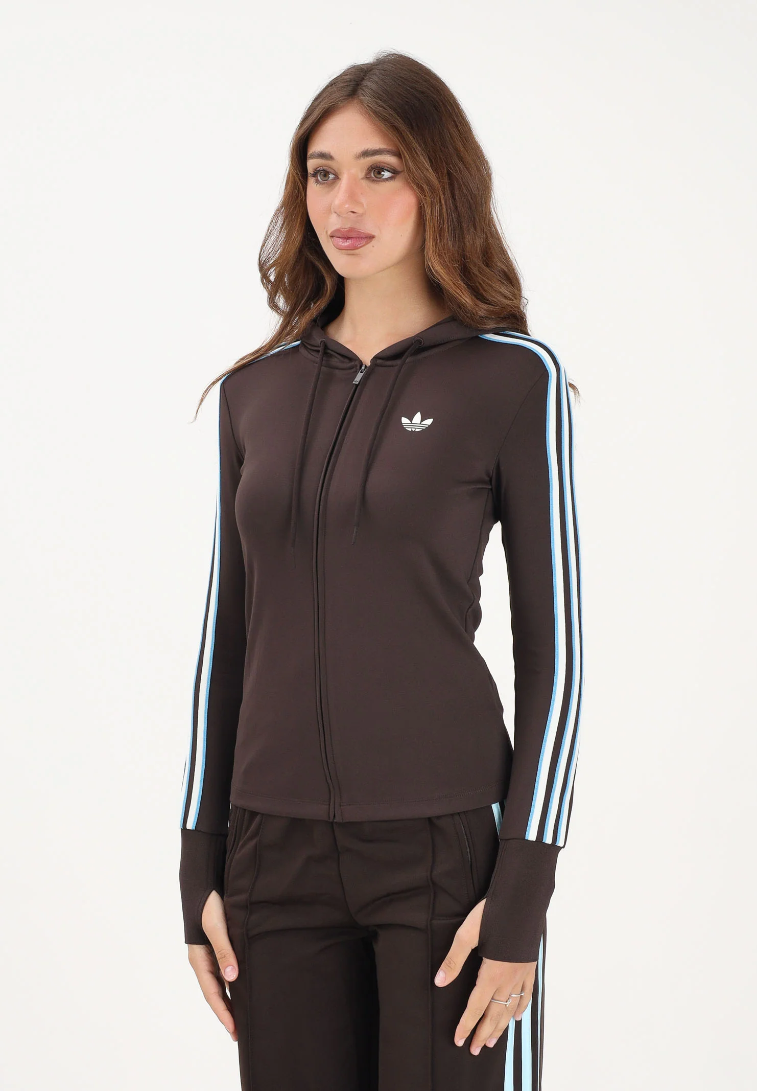 Image of ADIDAS ORIGINALS Felpa con zip Trefoil marrone da donna