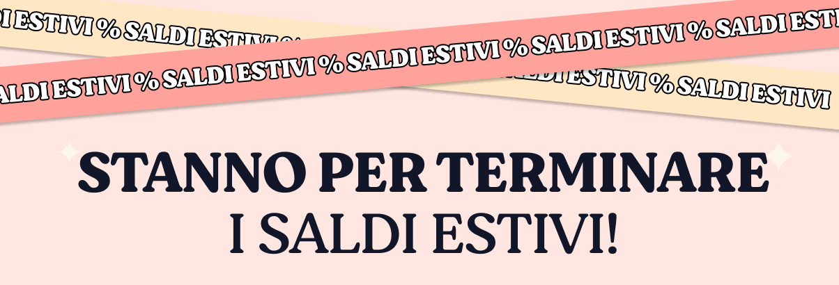 Colourful pastel banner with Italian text 'Stanno per terminare i saldi estivi!' announcing summer sales ending soon