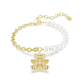 Bracciale Idyllia, Crystal Pearl, Taglio Round, Orsetto, Tono dorato, Finitura oro 18k