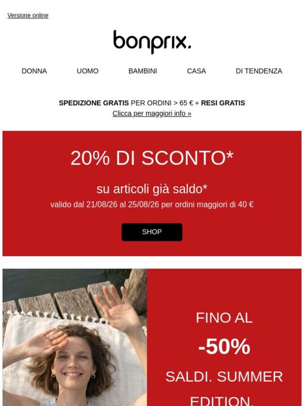 Risparmia il 20% extra su tutti gli articoli nei SALDI