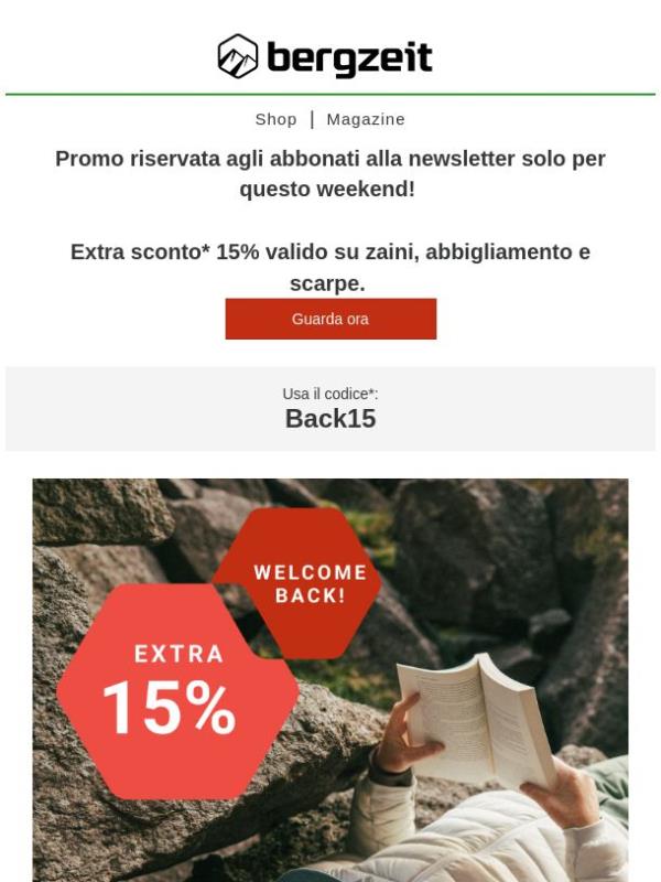 Vacanze finite? Un extra 15% per ricominciare!