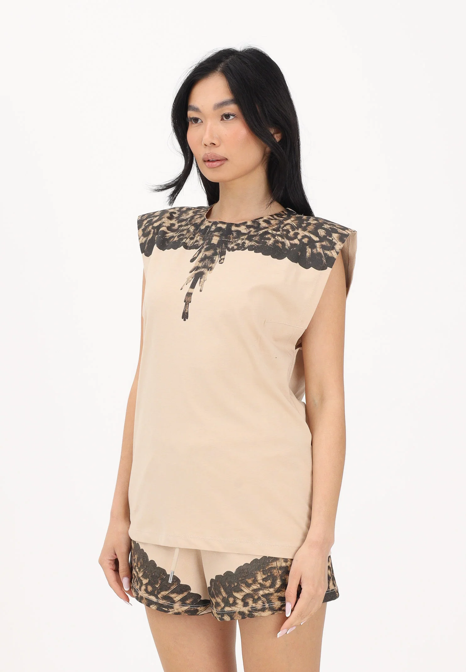 Image of MARCELO BURLON COUNTY OF MILAN T-shirt smanicata beige da donna con stampa