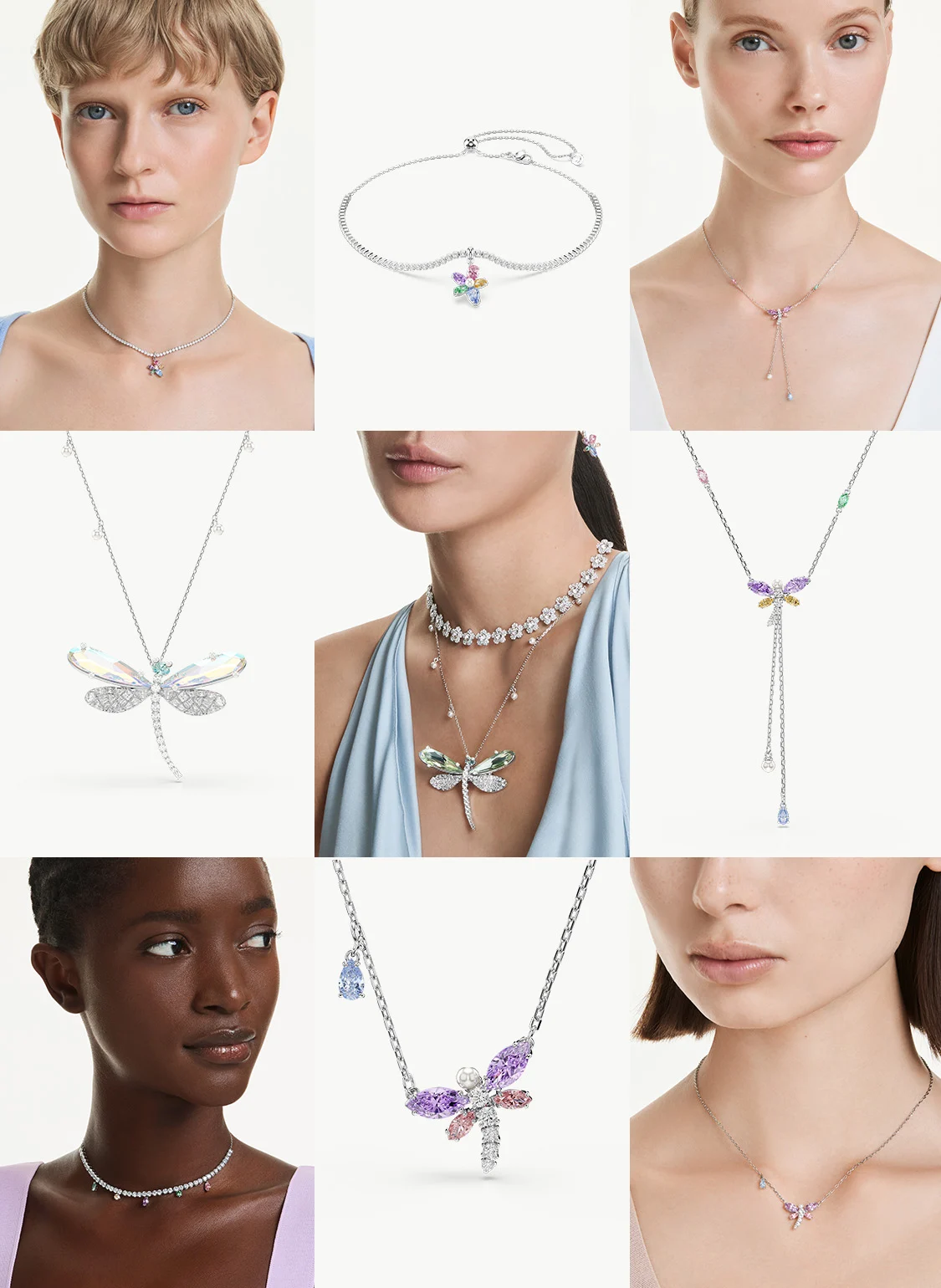 Collane della Ariana Grande x Swarovski Capsule collection e modelle che indossano le collane della collezione
