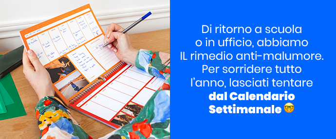 Di ritorno a scuola o in ufficio, abbiamo IL rimedio anti-malumore. Per sorridere tutto l’anno, lasciati tentare dal Calendario Settimanale 🤓
