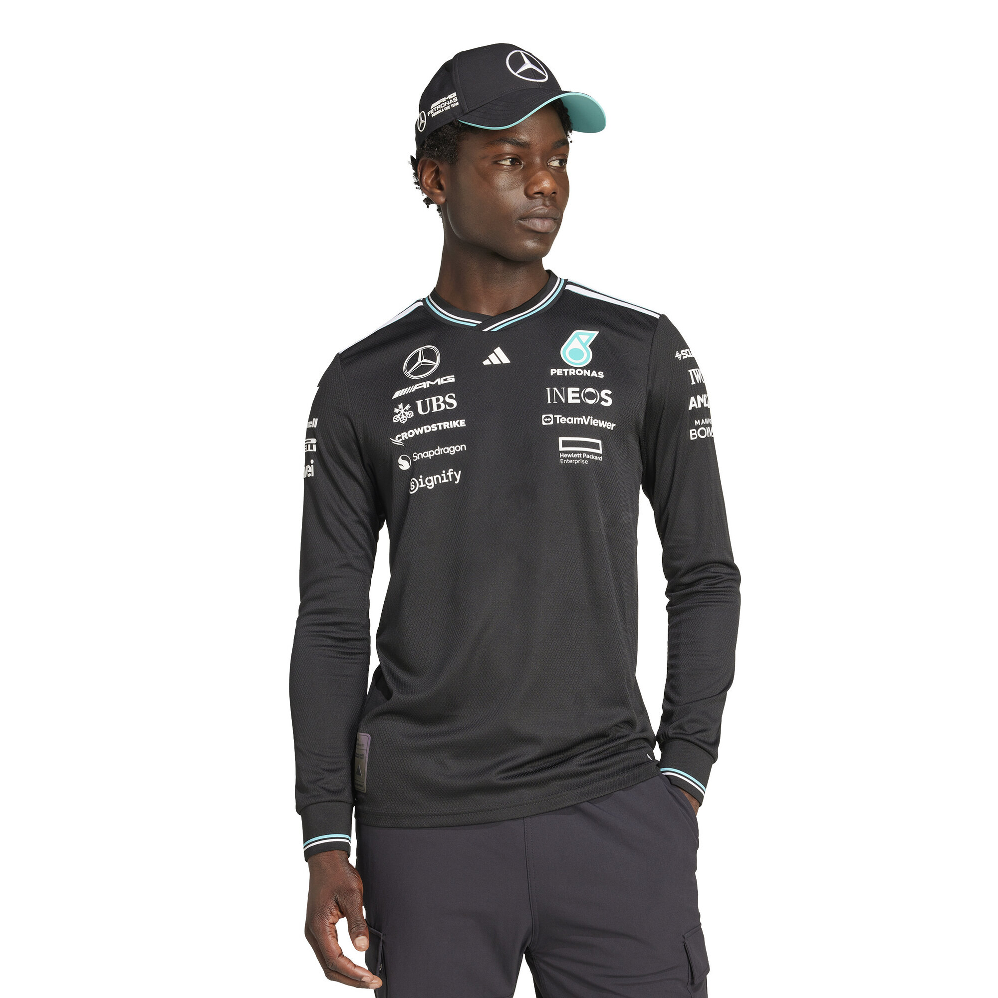 T-shirt a maniche lunghe Mercedes AMG Petronas adidas Authentic Team Driver - nera