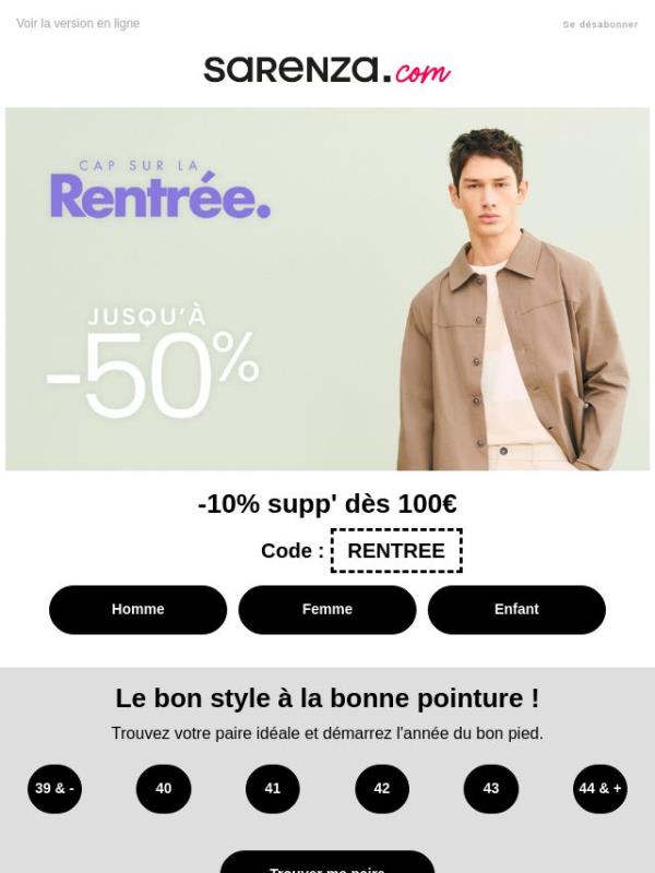 La rentrée jusqu'au bout des pieds 🔥 Jusqu'à -50% + 10% SUPP dès 100€ sur une sélection
