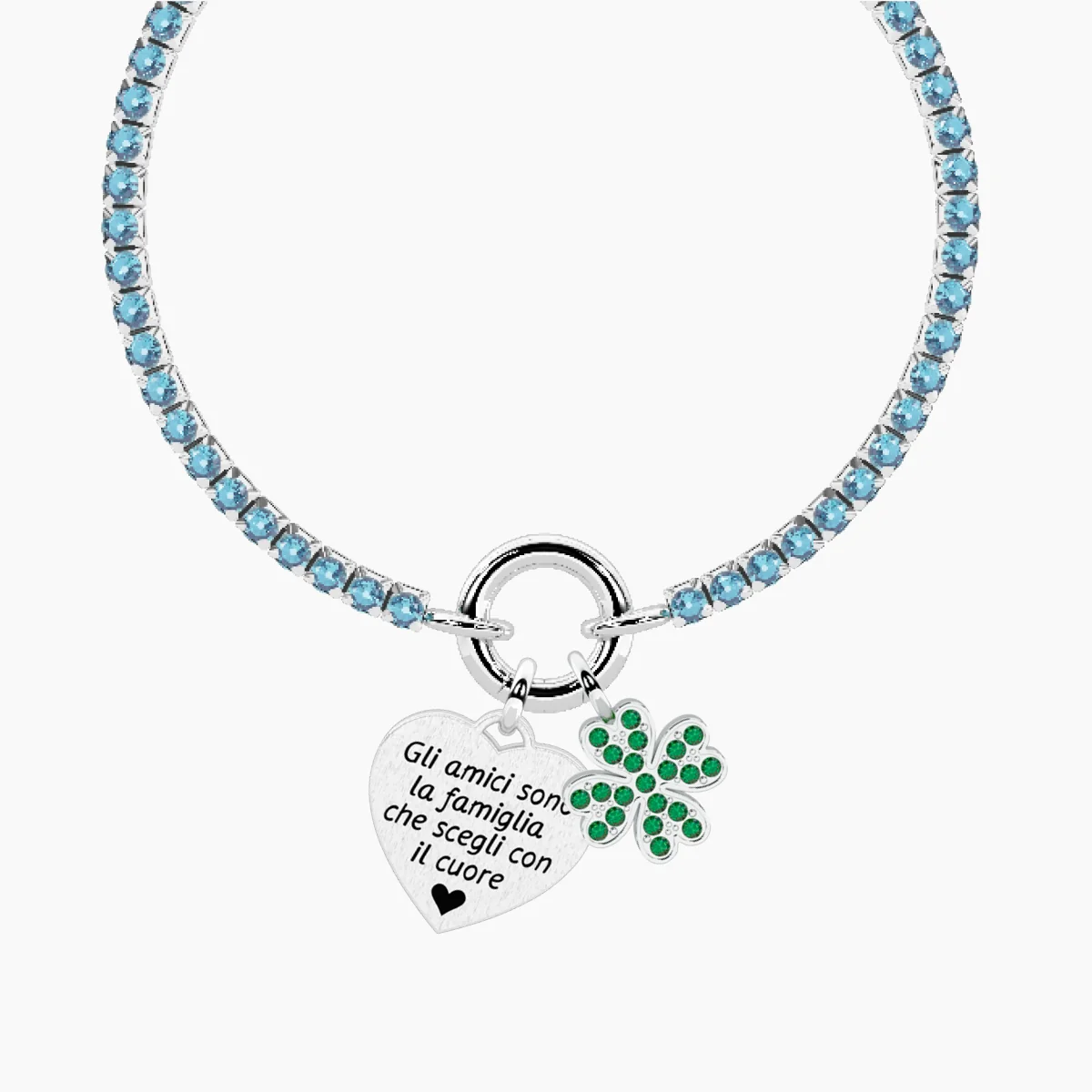Image of Bracciale con cristalli azzurri DUETTO con ciondolo GLI AMICI SONO LA FAMIGLIA
