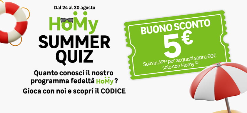 Homy summer quiz: buono sconto di 5 &euro;