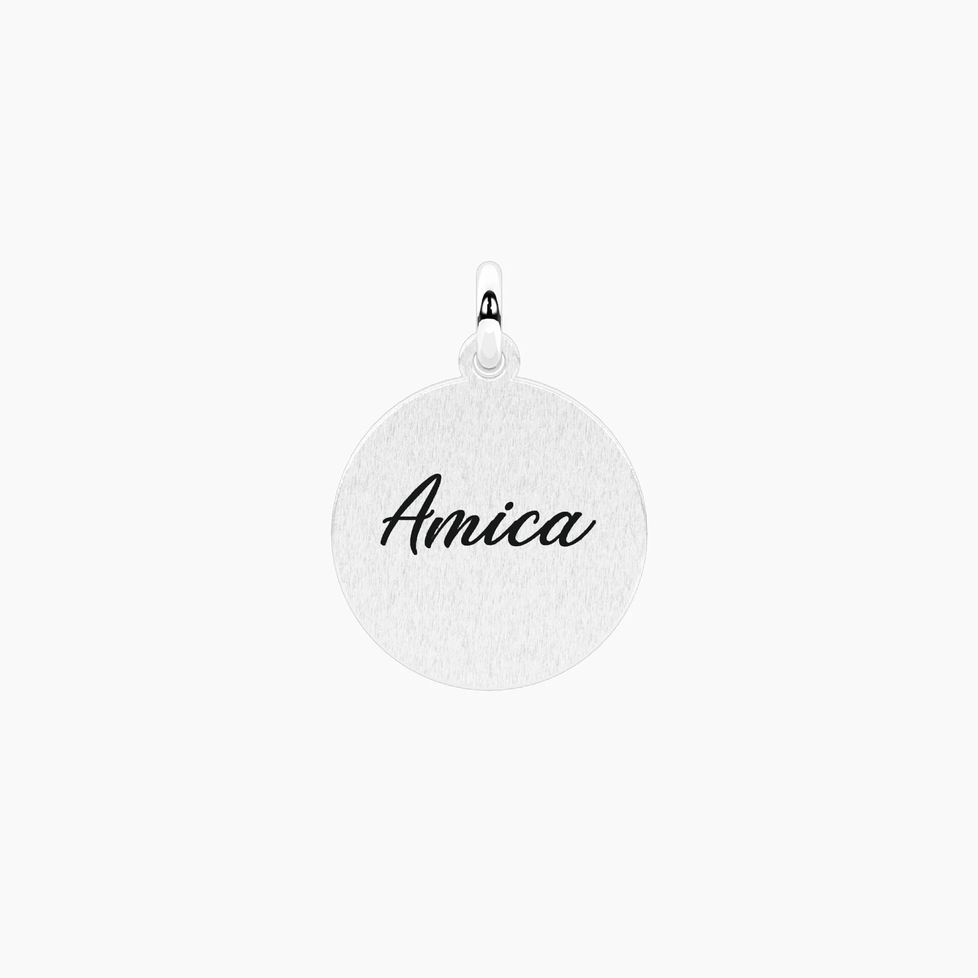 Image of Ciondolo tondo con scritta per amica AMICA SEI UNICA