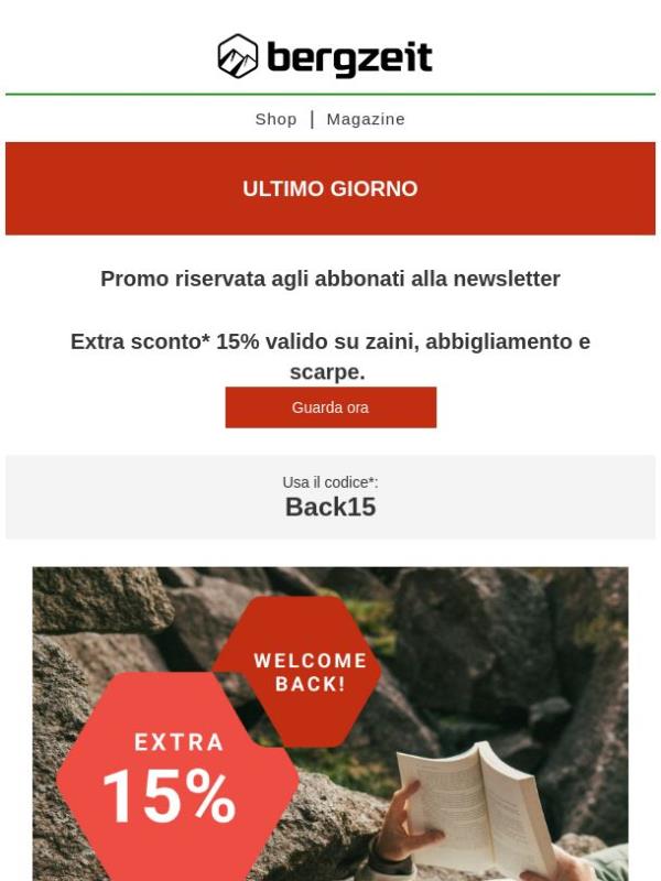Ultimo giorno Extra 15%!