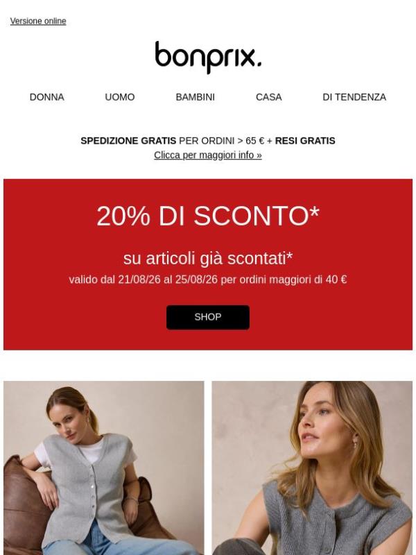 20% di sconto sul meglio dei SALDI