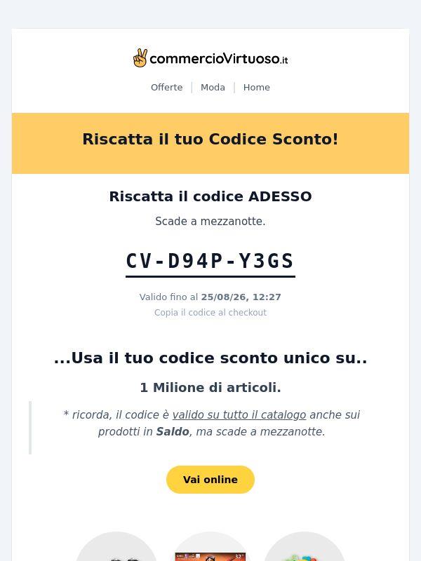 Complimenti! Codice sconto esclusivo per te 🎉