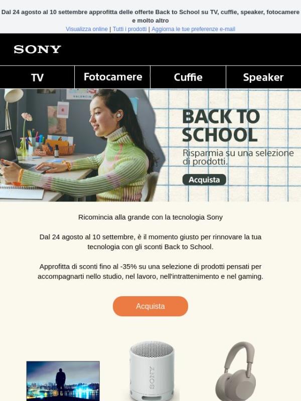 Back to School Sony: fino al 35% di sconto su una selezione di prodotti