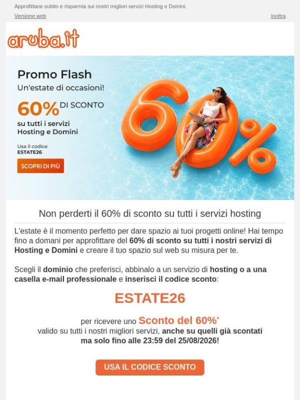 Scade domani: -60% su Hosting e Domini