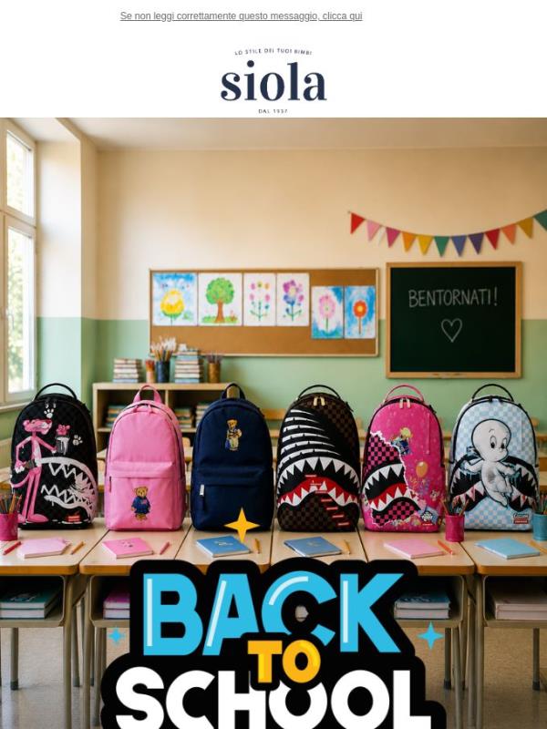 🎒 Back to School: pronti a ripartire con stile. Scopri gli zaini su SIOLA.com 🎒