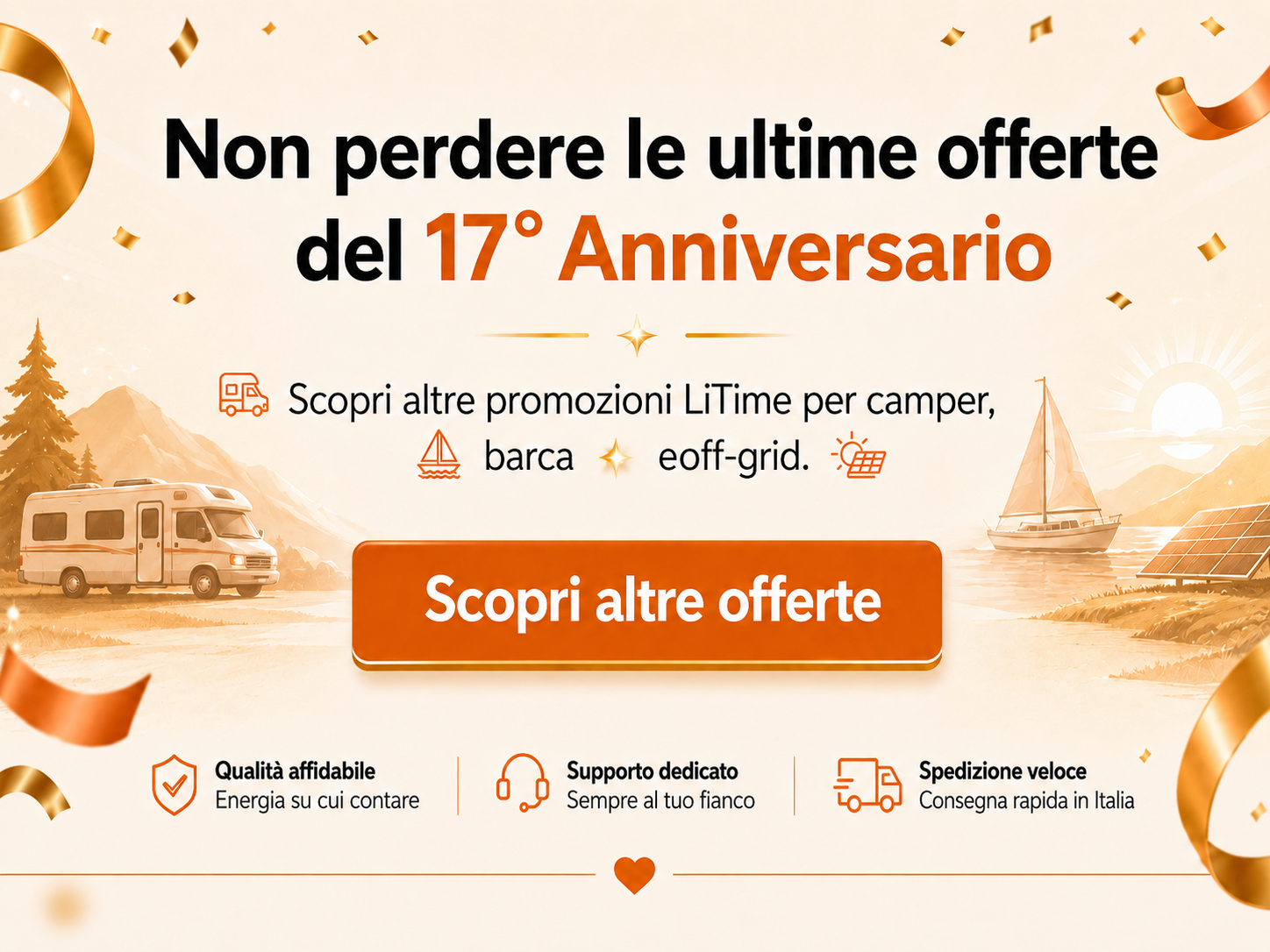 17° Anniversario LiTime – ultime offerte per camper, barca e sistemi off-grid