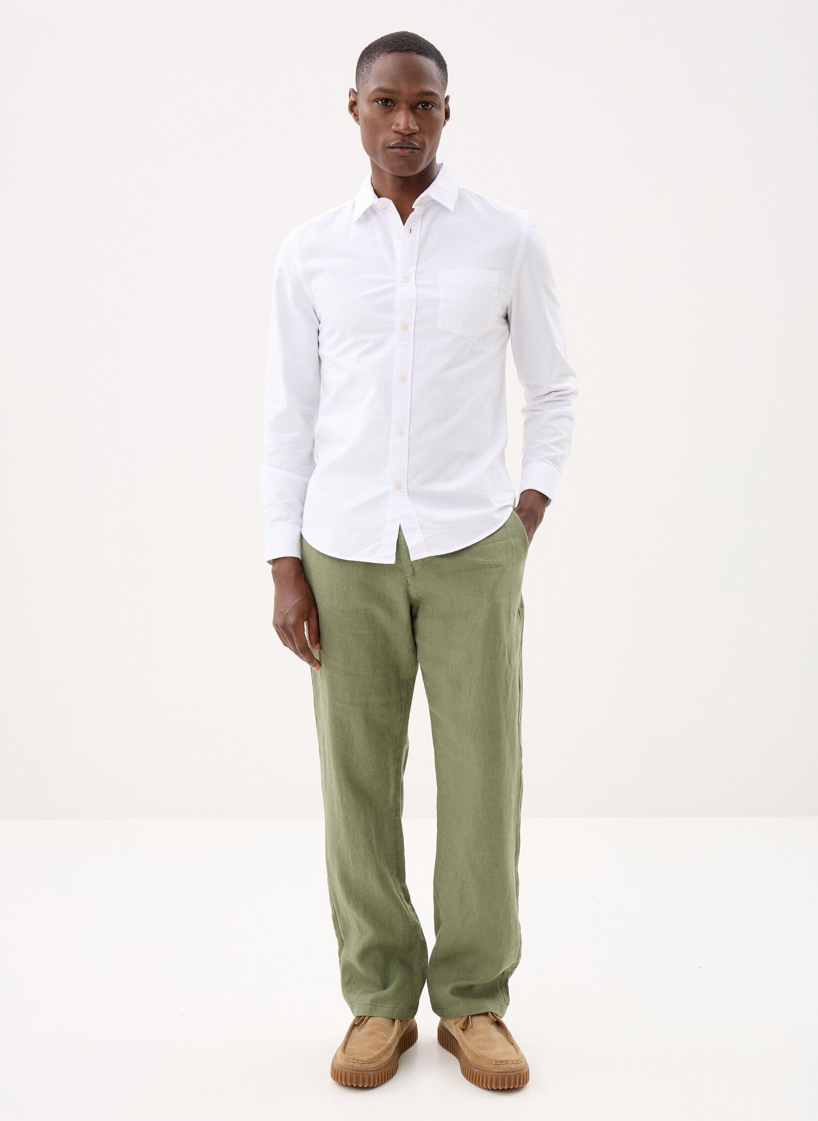 GANT Pantalons droits Reg Linen Ds Pants homme vert
