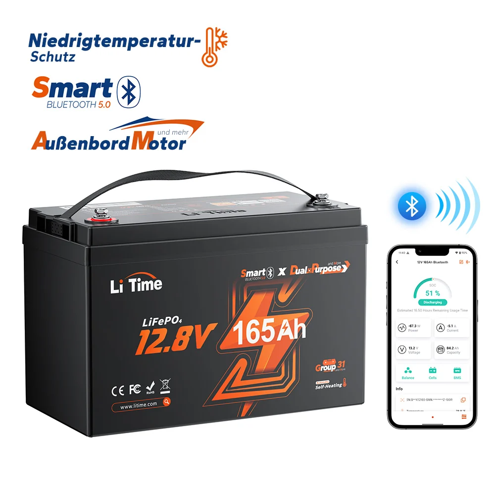Image of 【Preordine】Batteria LiFePO4 LiTime 12V 165Ah Dual-Purpose, 1200 CCA con autoriscaldamento per camper e nautic