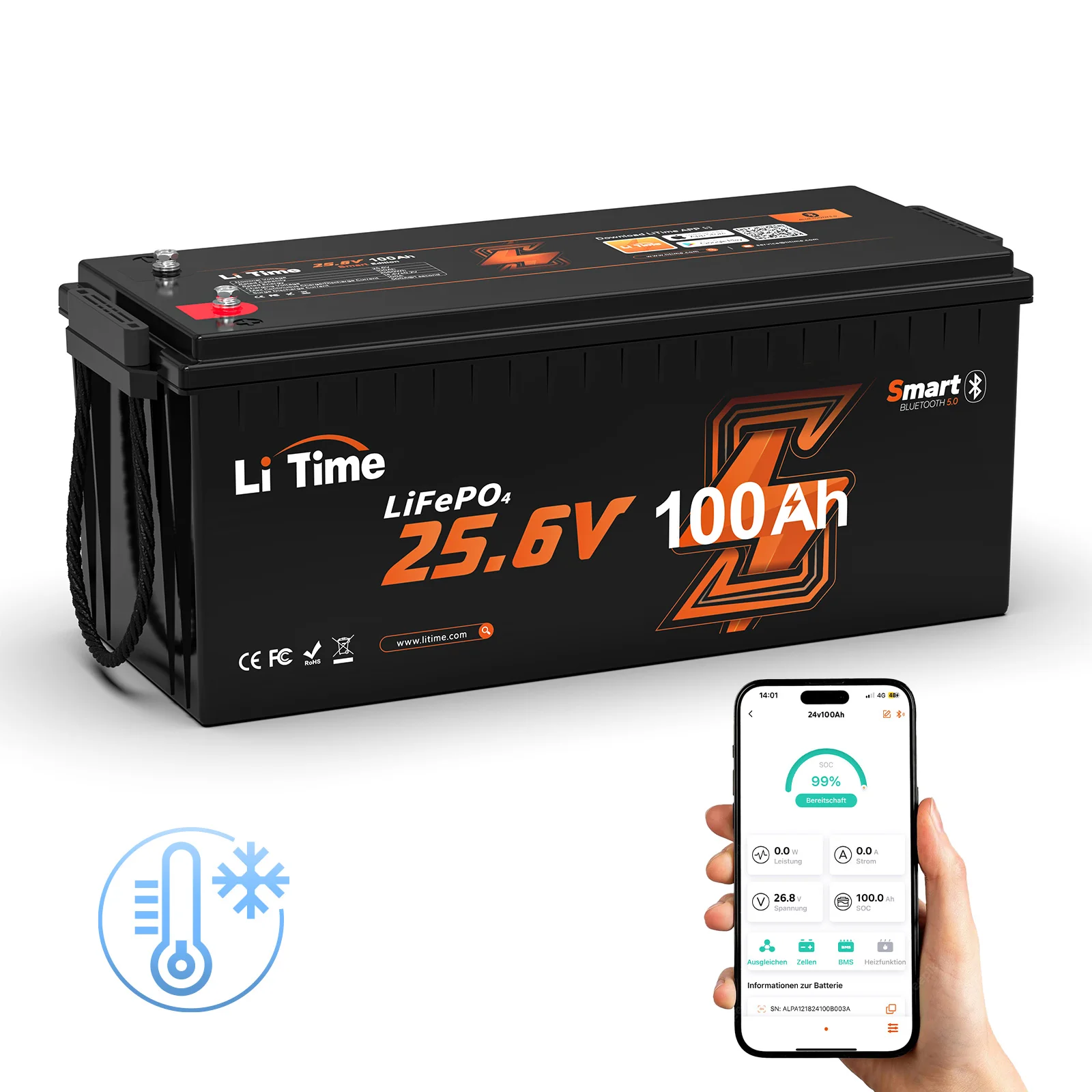 Image of ⚡Più Venduto⚡LiTime 24V 100Ah LiFePO4 Batteria RV Marina con Bluetooth