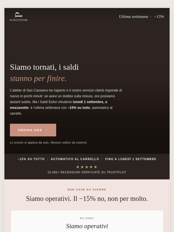 Siamo tornati: ultima settimana di −15% su tutto