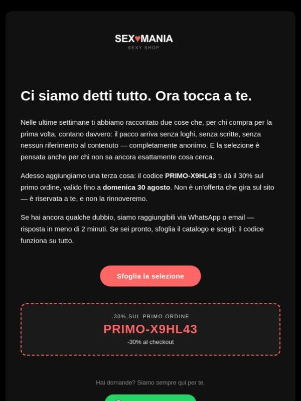Il primo ordine non si scorda. Eccoti un aiuto.