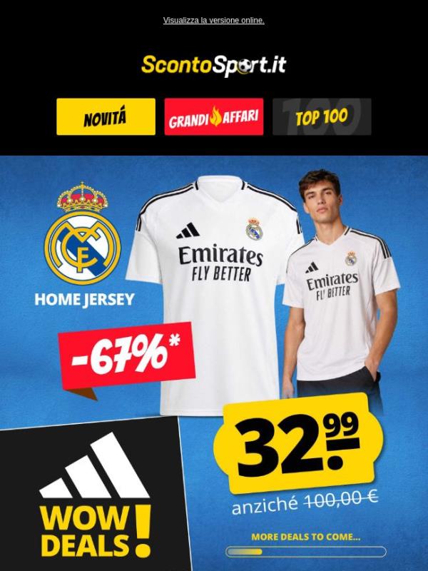 Partono le offerte adidas WOW: maglia del Real Madrid a soli 32,99 €! ⚽