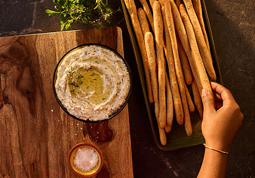 Whipped feta dip with crunchy breadsticks
