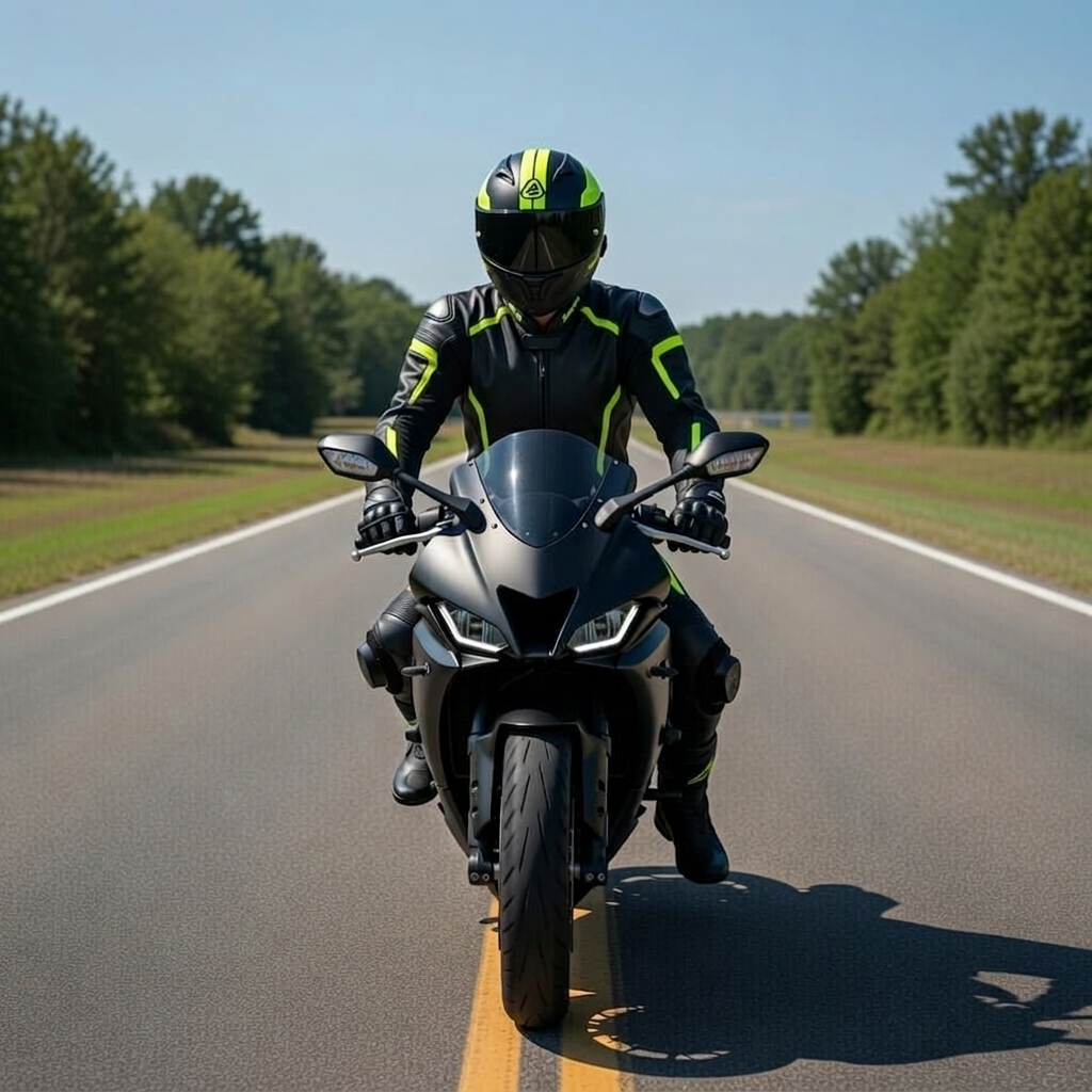 Motociclista in moto su strada aperta