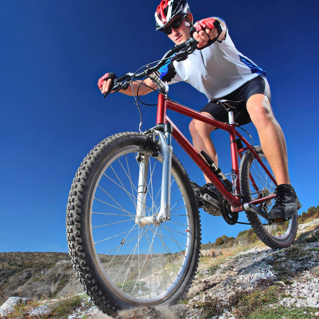 Ciclista in mountain bike su sentiero
