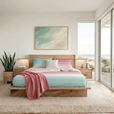 Completo Letto Matrimoniale in Cotone con Stampa - Fantasia Shades Pink Aqua