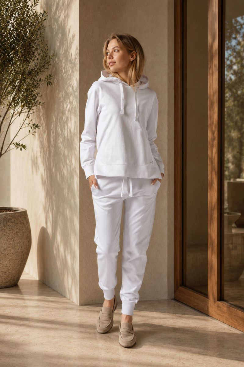 Set Felpa con Spacchi Laterali + Joggers Bianco