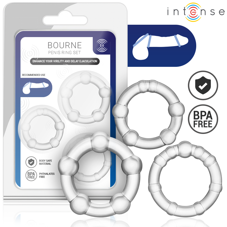 Anello Penieno INTENSE Bourne Set 3 Pezzi — Silicone Medicale