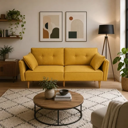 Divano Letto Trasformabile 2 Posti con Cuscini Imbottitura in Spugna Design