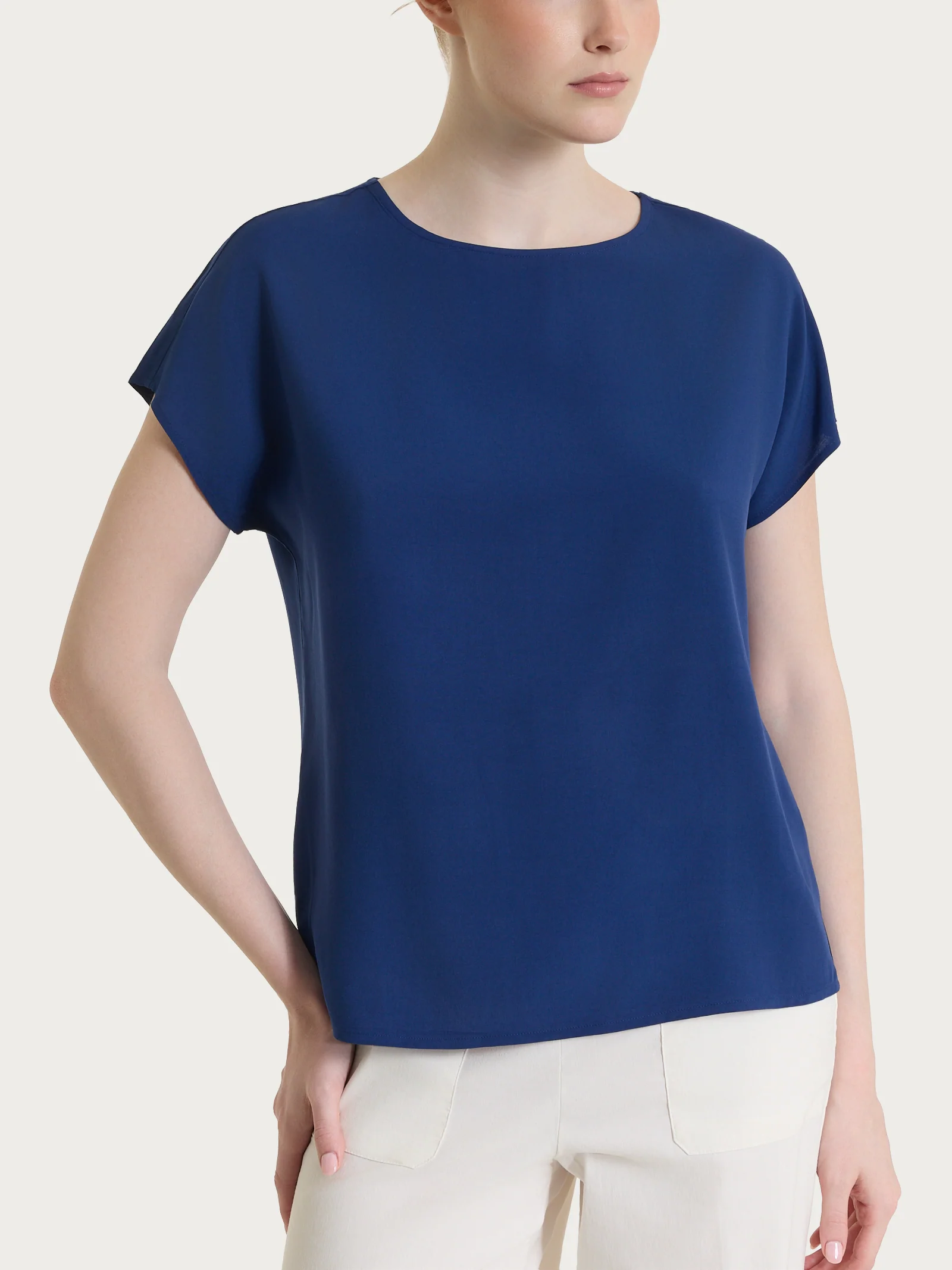 Image of Blusa con manica Kimono in Ecoseta - Blueberry