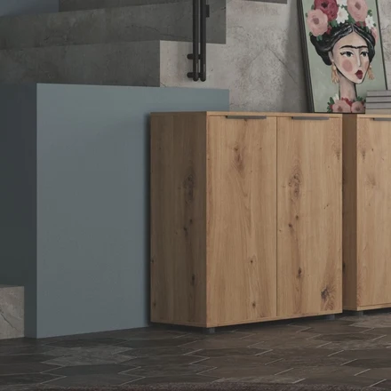 Scarpiera Mobile Multiuso 2 Ante 3 Ripiani, Armadio Legno – 72x35x90 cm Rovere