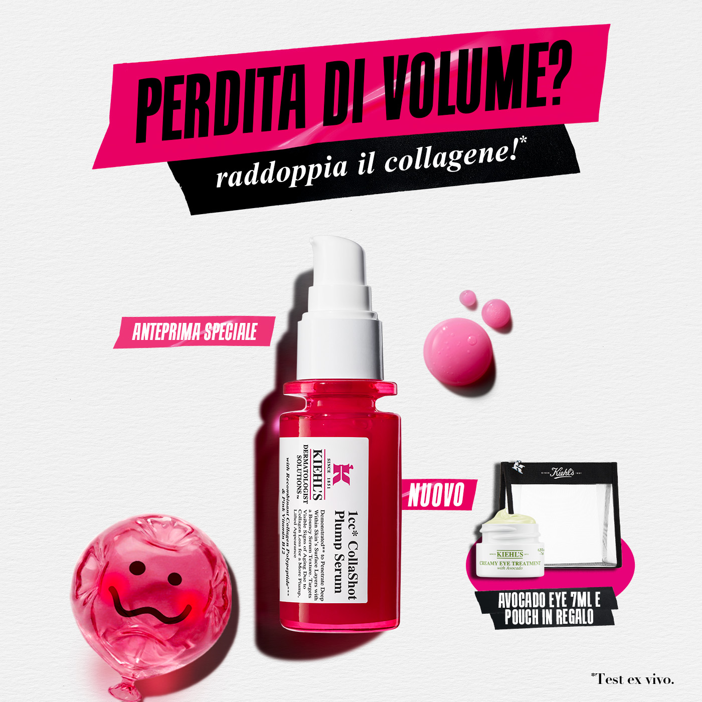 Perdita di volume? Raddoppi il collagene. Anteprima speciale nuovo 1CC Collashot Plump. Avocado eye 7ml e pouch in regalo