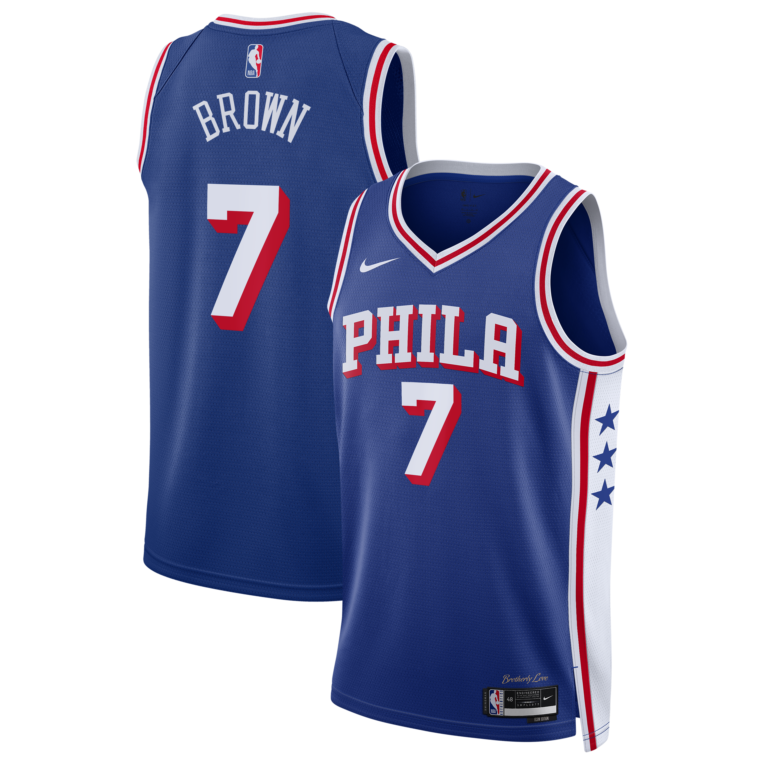Maglia da baseball Nike Icon Edition Swingman dei Philadelphia 76ers - Blu royal - Jaylen Brown - Ragazzi