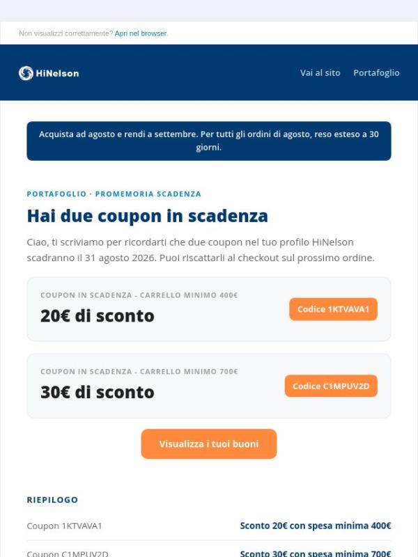 🔥 Ancora pochi giorni per utilizzare i tuoi coupon