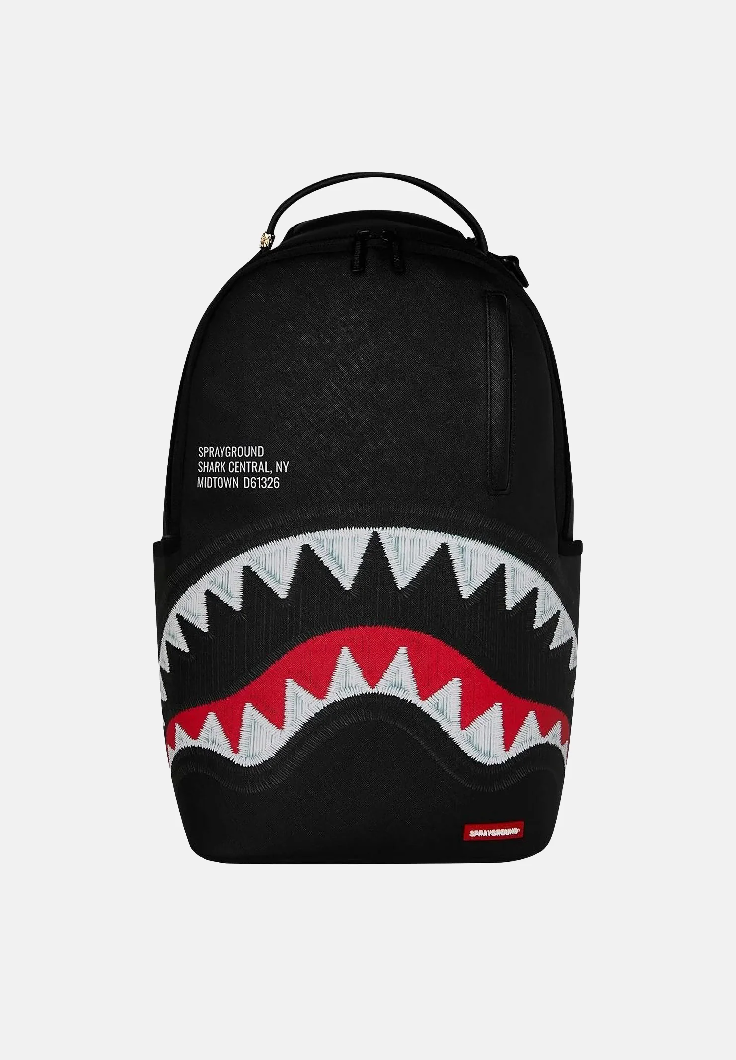 Image of SPRAYGROUND Zaino SHARK CENTRAL nero per uomo, donna e bambino con motivo shark mouth