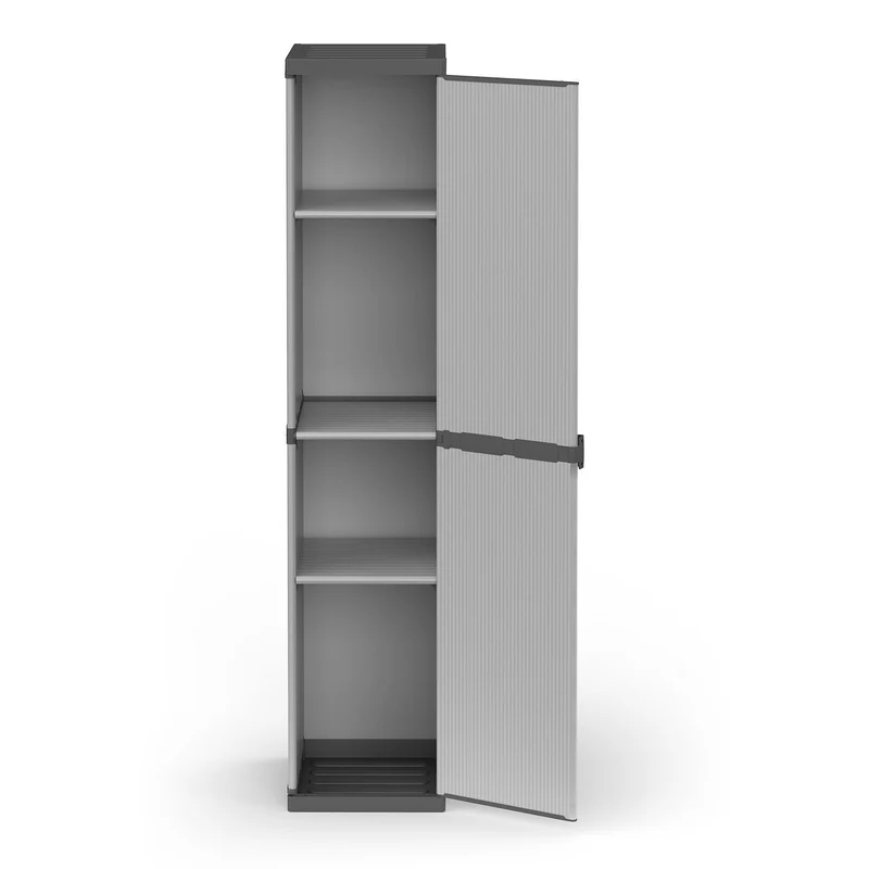 Armadio da Esterno 34x40x165 cm 1 Anta 4 Ripiani in Resina Grigio