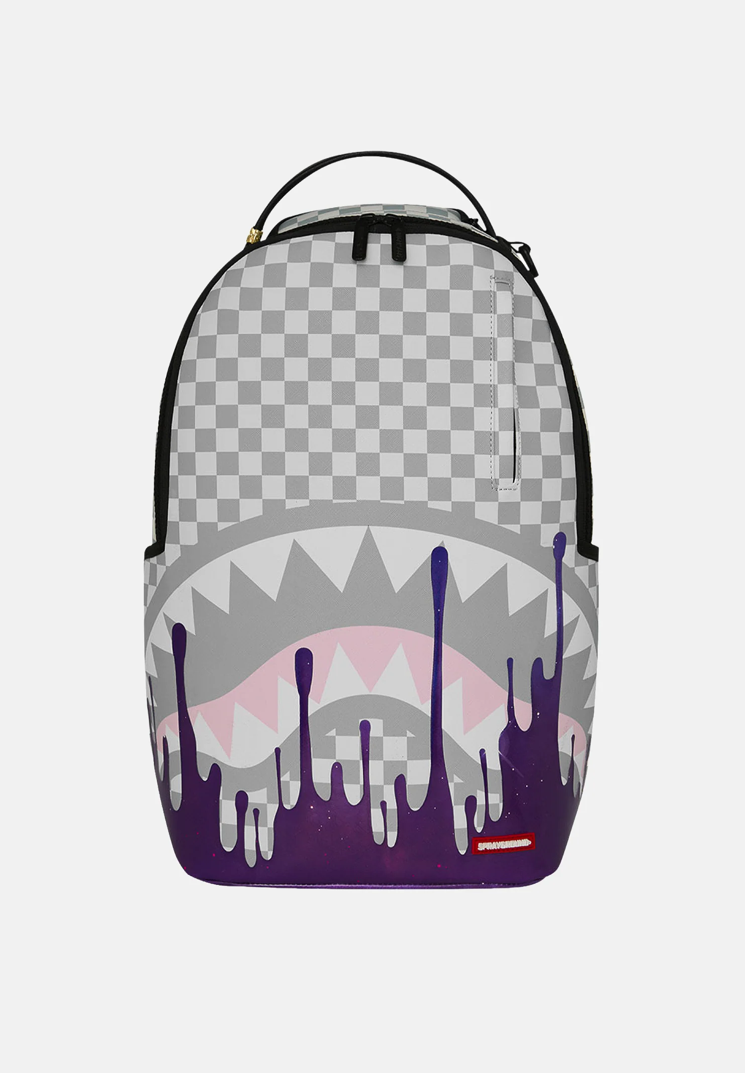 Image of SPRAYGROUND Zaino CREAM CHECK grigio/nero per uomo, donna e bambino con grafica Side Drip.