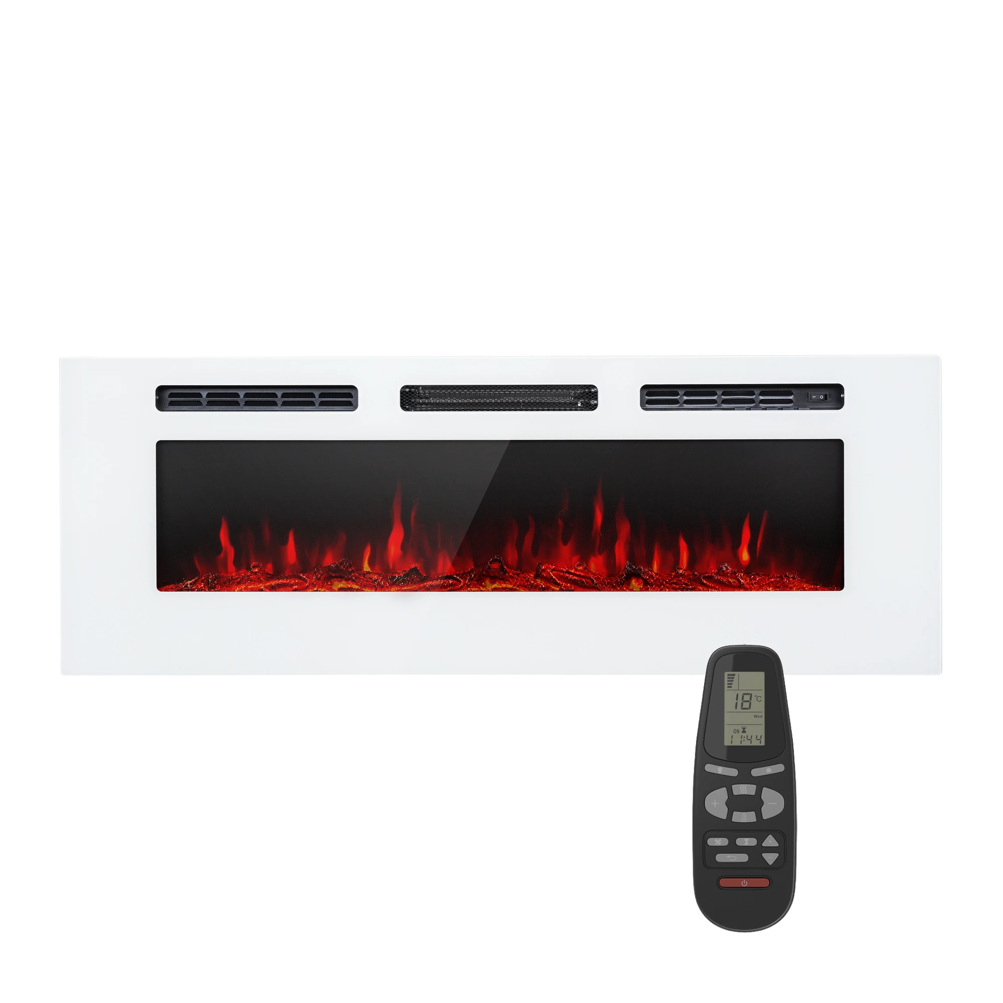 Galeras - Camino elettrico da parete e da incasso, 1800 W, LED, 3 colori, timer