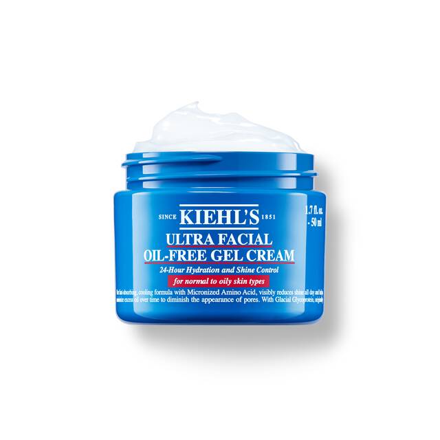 Vasetto azzurro Ultra Facial Oil-Free Gel Cream KIEHL'S su sfondo bianco