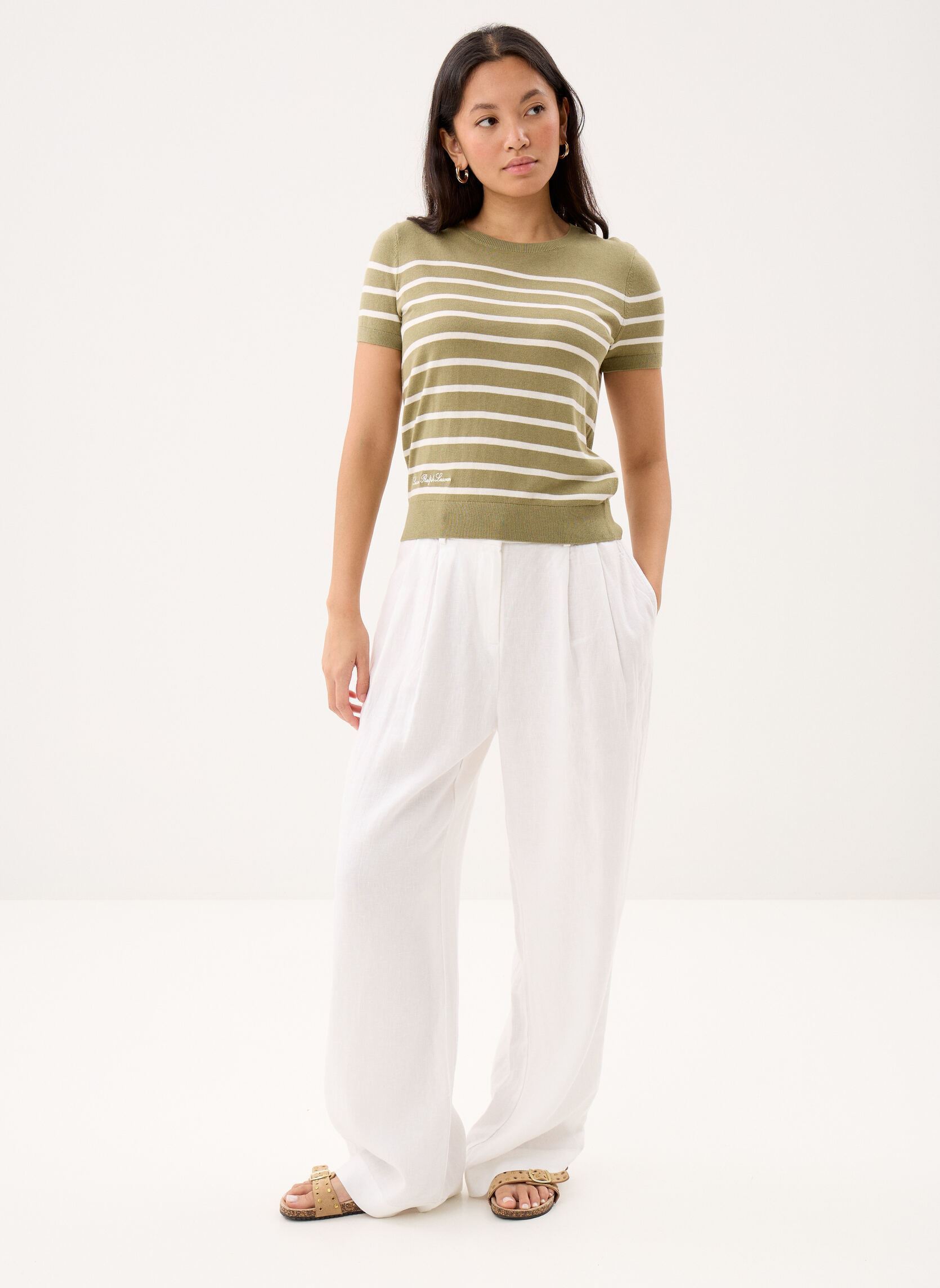 Tommy Hilfiger Pantaloni larghi Ess Linen Tailored Wide Leg donna bianco