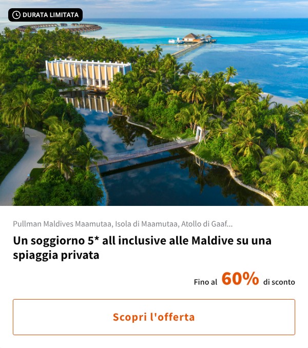 Un soggiorno 5* all inclusive alle Maldive su una spiaggia privata
