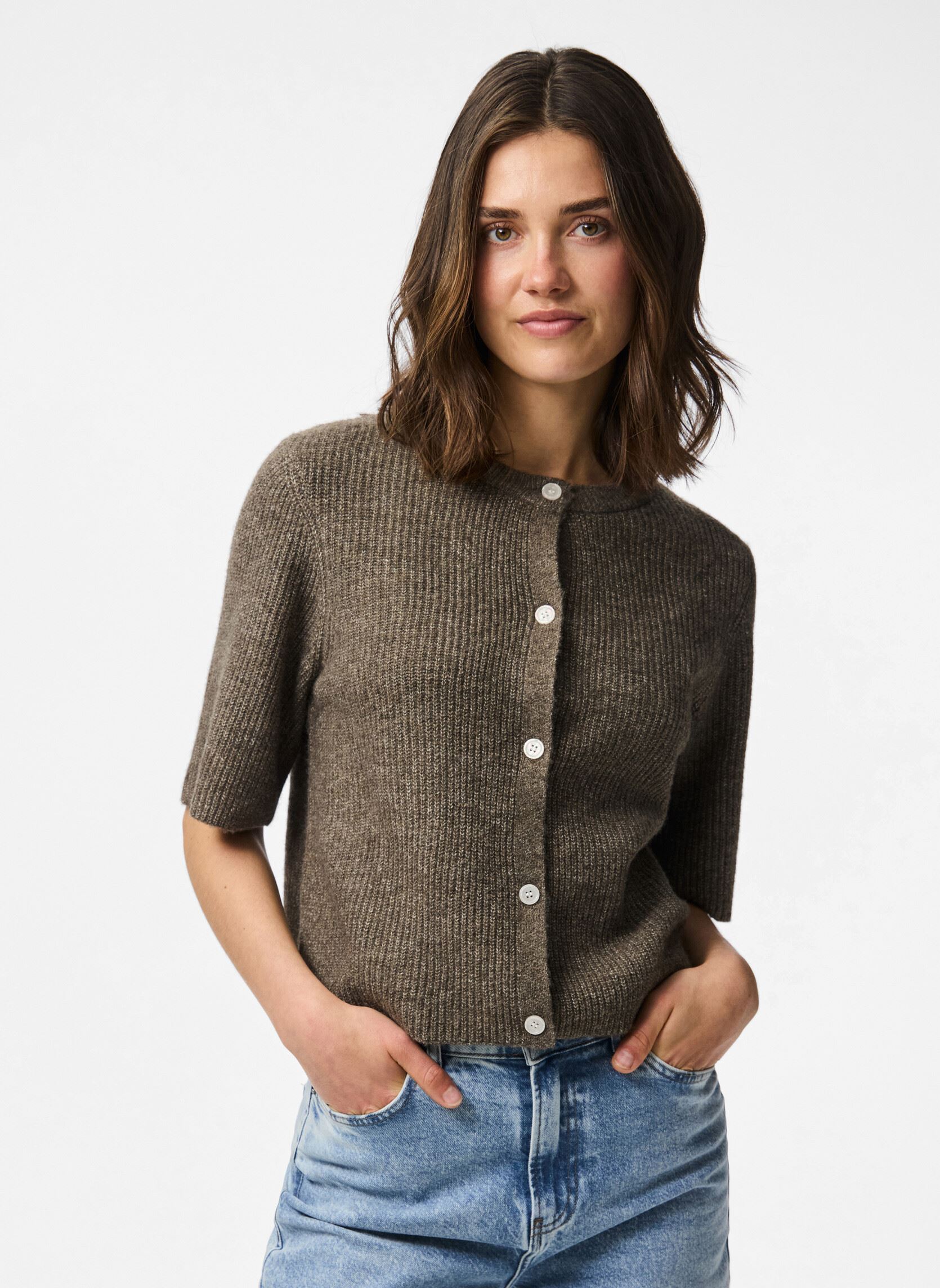 Pieces Maglioni Pcsilly Ss O-Neck Knit Cardigan Noos Bc donna marrone