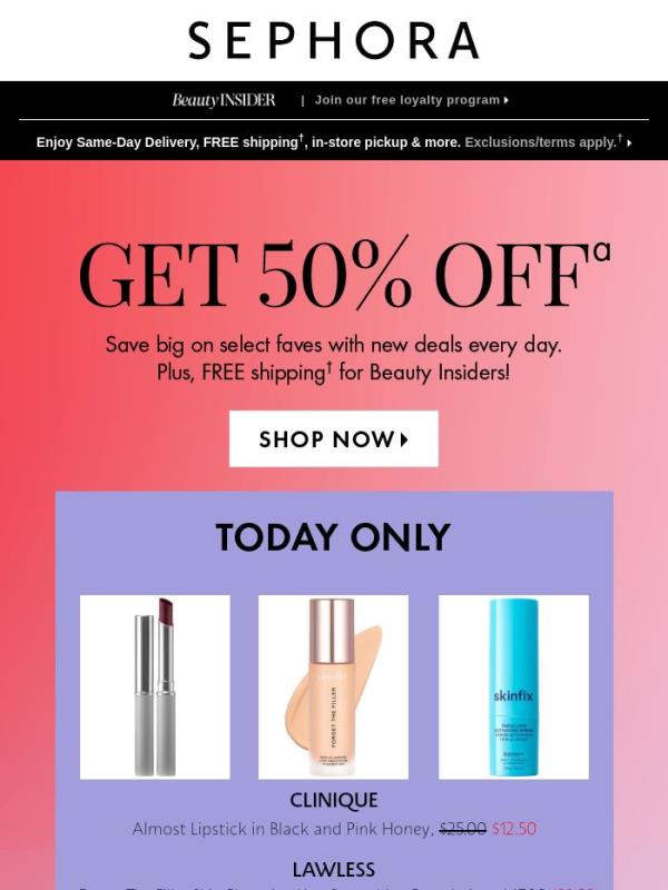 50% off select beauty starts today 💋
