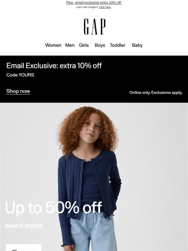 Your final invitation — up to 50% off kids' must-haves