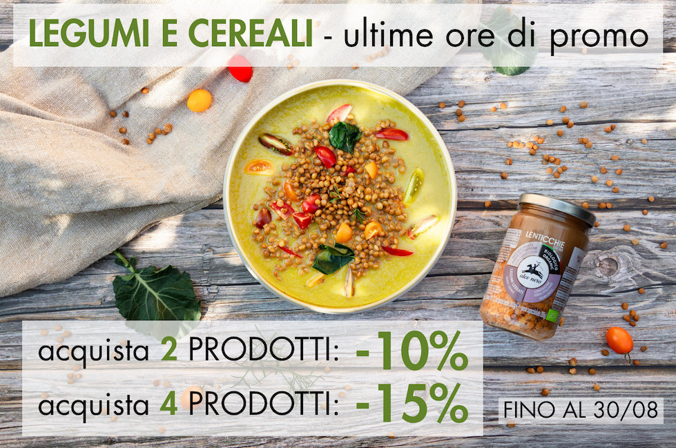 Fino al 30/08 legumi cereali e zuppe in promo fino al -10%